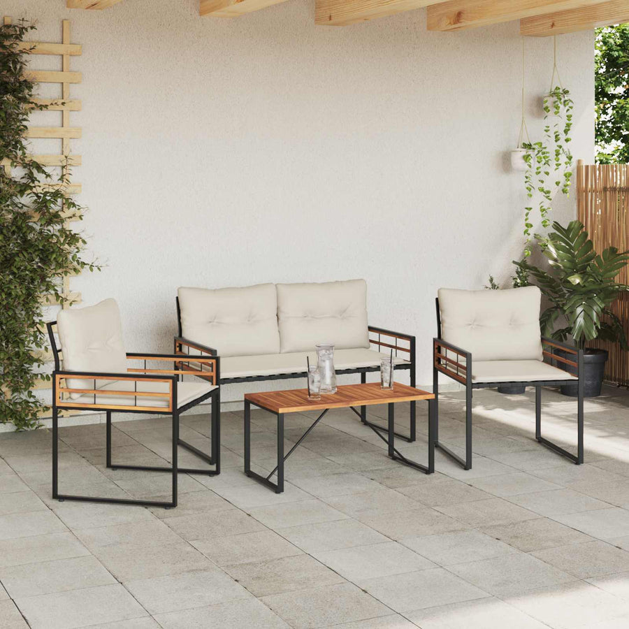 Buitenmeubelset Met Kussen 4 Pcs Crème Crèmewit Bank +2x stoel +tafel