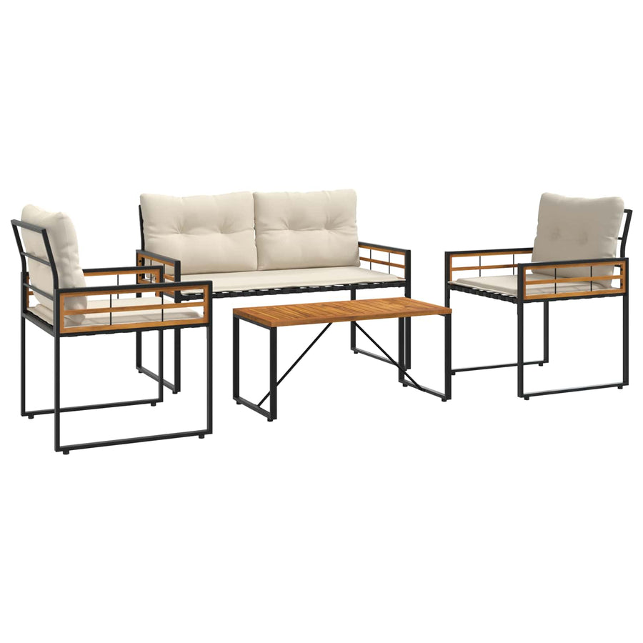 Buitenmeubelset Met Kussen 4 Pcs Crème Crèmewit Bank +2x stoel +tafel