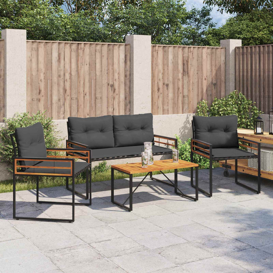Buitenmeubelset Met Kussen 4 Pcs Middelgrijs Donkergrijs Bank +2x stoel +tafel