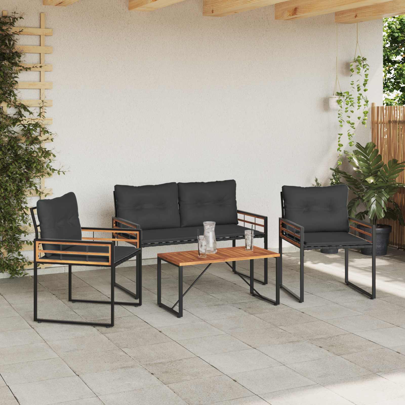 Buitenmeubelset Met Kussen 4 Pcs Middelgrijs Donkergrijs Bank +2x stoel +tafel