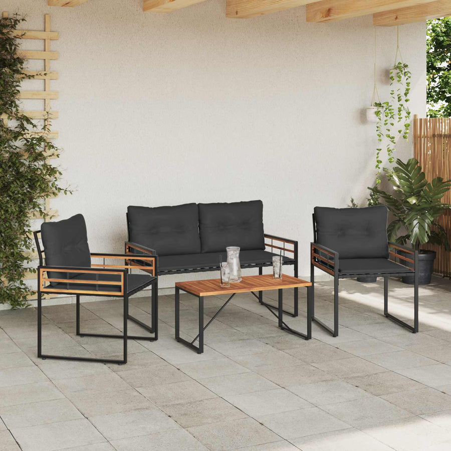 Buitenmeubelset Met Kussen 4 Pcs Middelgrijs Donkergrijs Bank +2x stoel +tafel