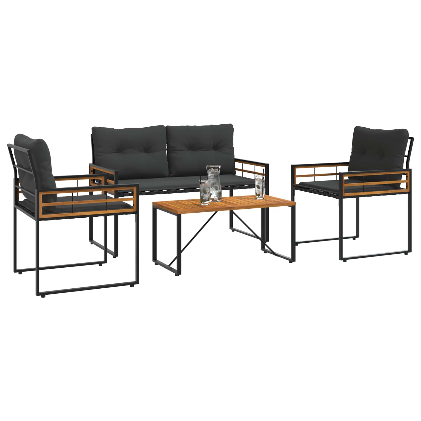 Buitenmeubelset Met Kussen 4 Pcs Middelgrijs Donkergrijs Bank +2x stoel +tafel