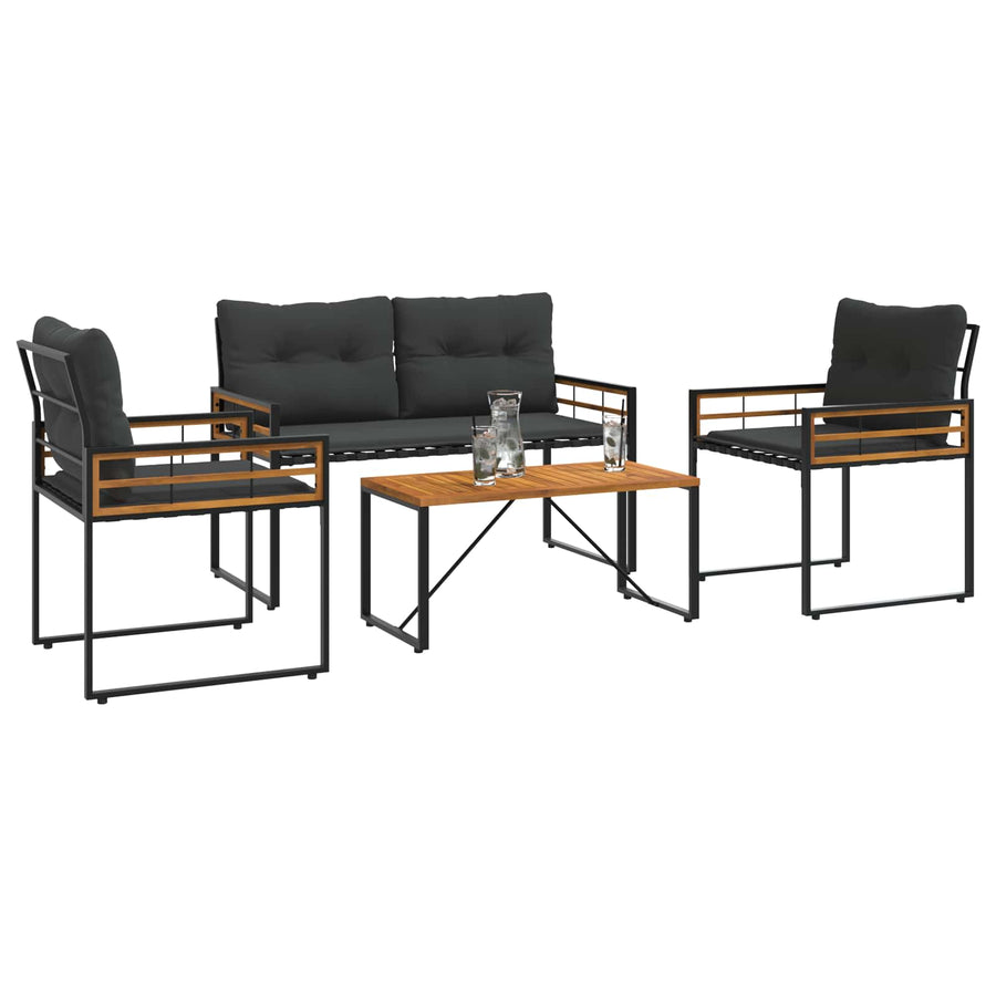 Buitenmeubelset Met Kussen 4 Pcs Middelgrijs Donkergrijs Bank +2x stoel +tafel