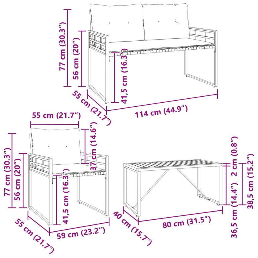 Buitenmeubelset Met Kussen 4 Pcs Middelgrijs Donkergrijs Bank +2x stoel +tafel