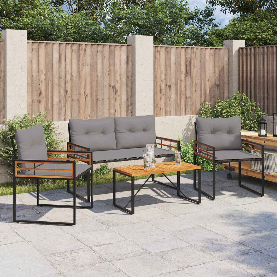 Buitenmeubelset Met Kussen 4 Pcs Lichtgrijs Bank +2x stoel +tafel