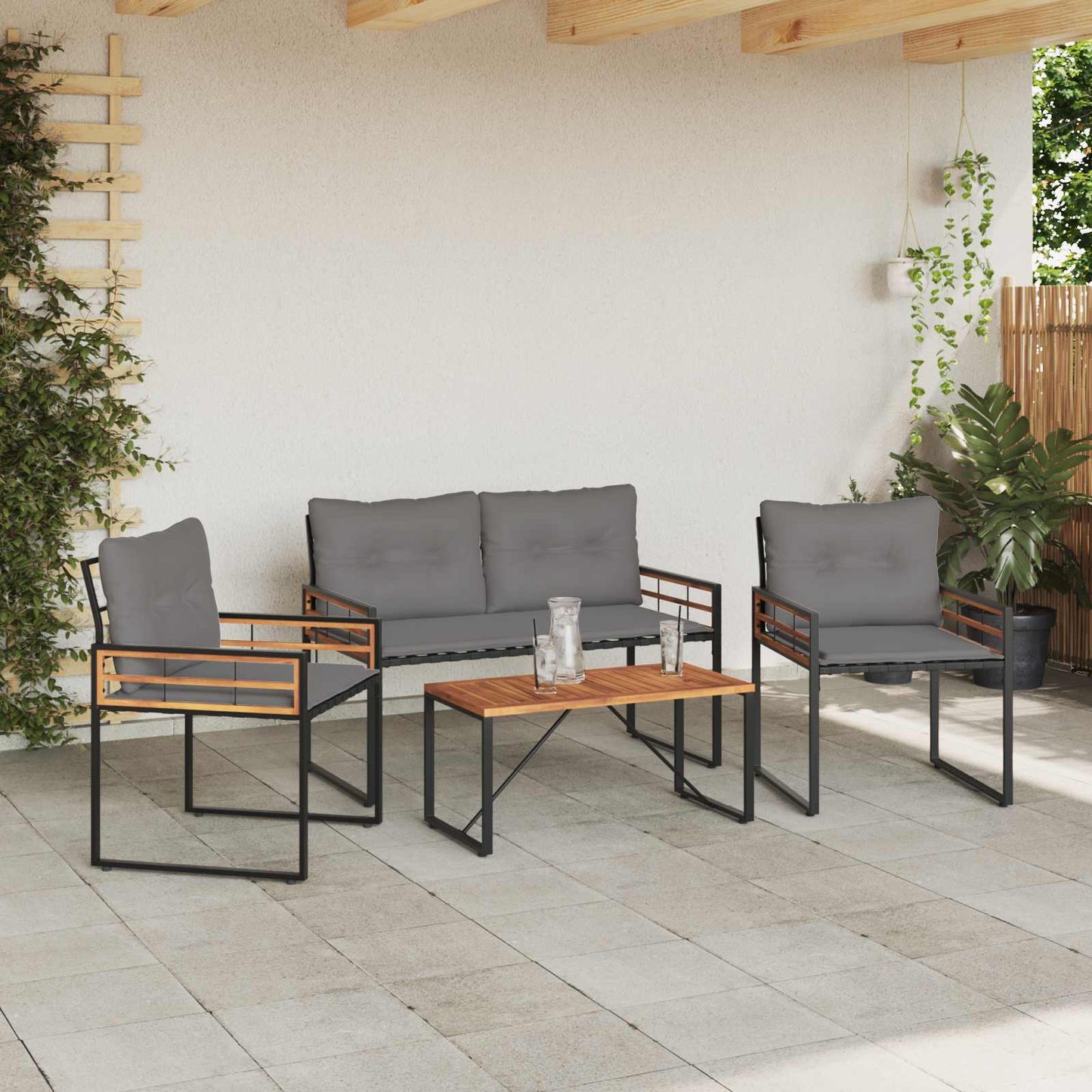 Buitenmeubelset Met Kussen 4 Pcs Lichtgrijs Bank +2x stoel +tafel