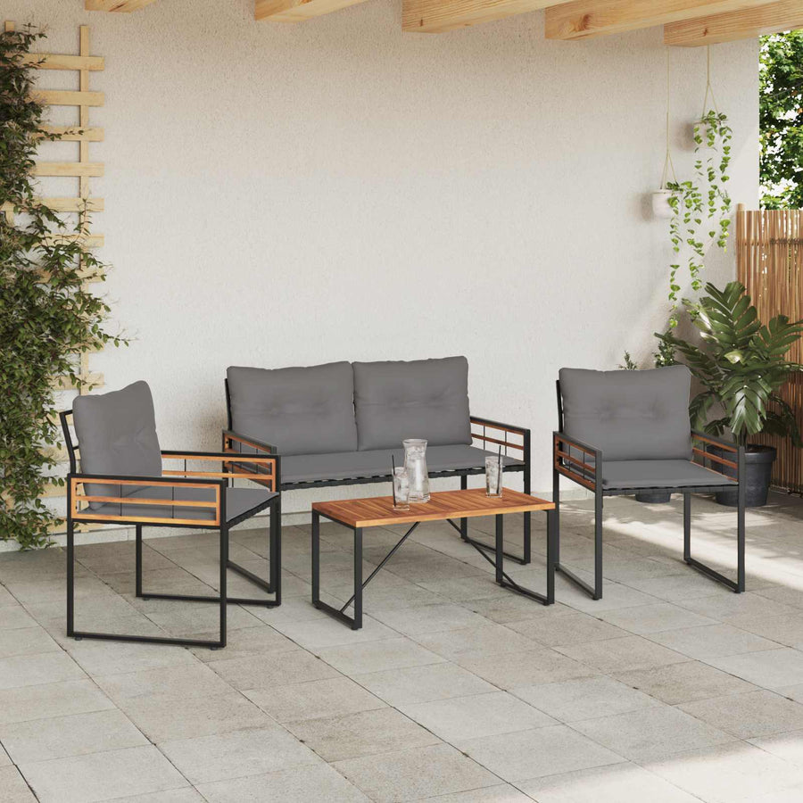 Buitenmeubelset Met Kussen 4 Pcs Lichtgrijs Bank +2x stoel +tafel