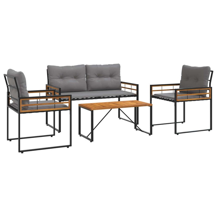 Buitenmeubelset Met Kussen 4 Pcs Lichtgrijs Bank +2x stoel +tafel