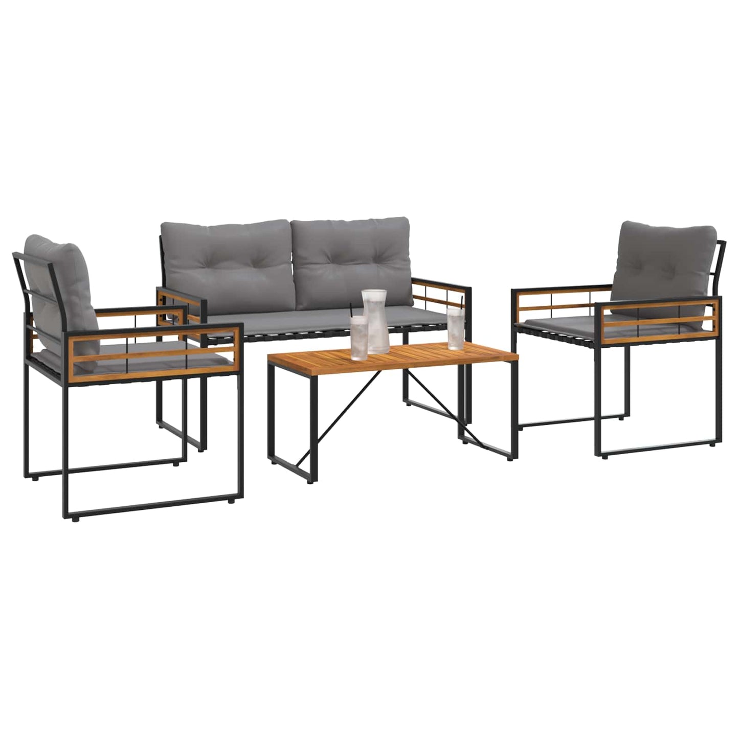 Buitenmeubelset Met Kussen 4 Pcs Lichtgrijs Bank +2x stoel +tafel