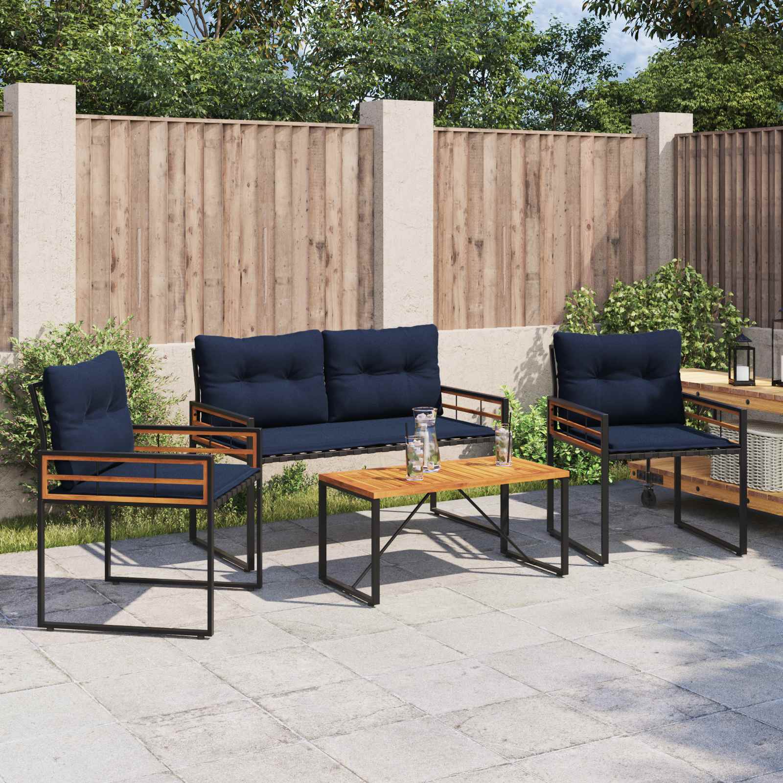 Buitenmeubelset Met Kussen 4 Pcs Marineblauw Bank +2x stoel +tafel