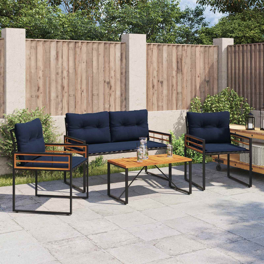 Buitenmeubelset Met Kussen 4 Pcs Marineblauw Bank +2x stoel +tafel