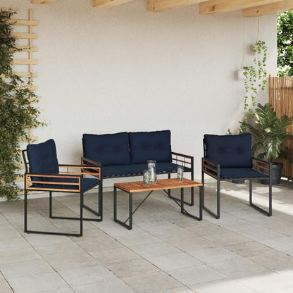 Buitenmeubelset Met Kussen 4 Pcs Marineblauw Bank +2x stoel +tafel