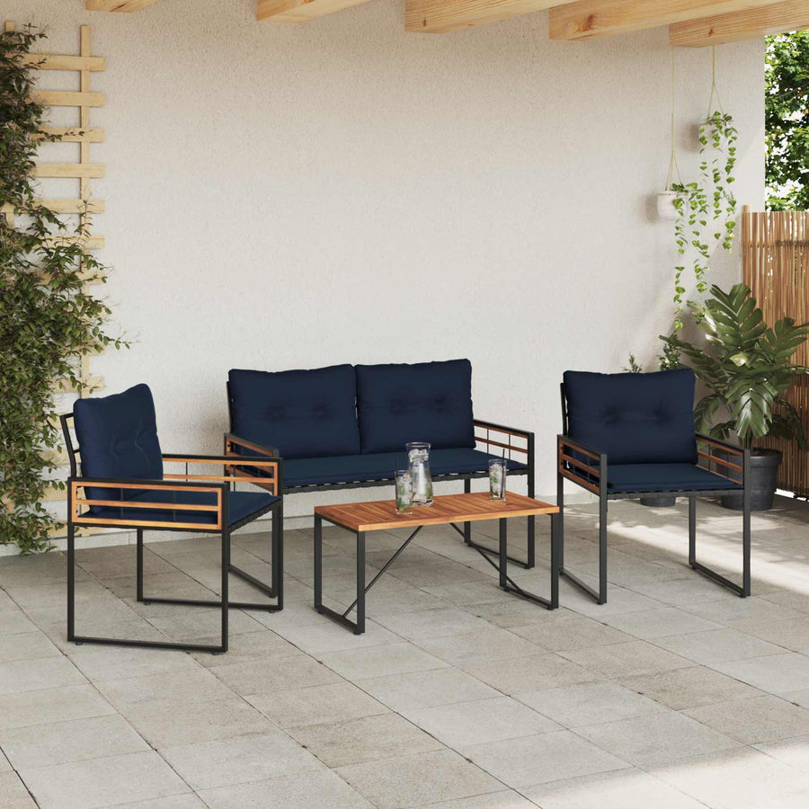 Buitenmeubelset Met Kussen 4 Pcs Marineblauw Bank +2x stoel +tafel