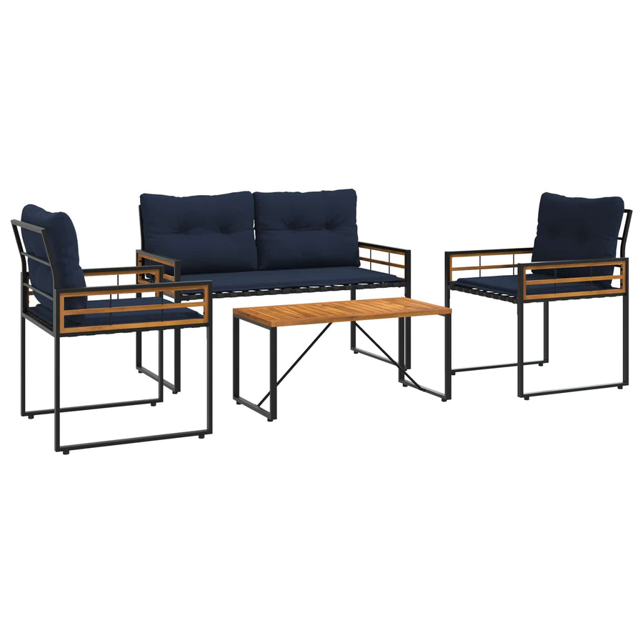 Buitenmeubelset Met Kussen 4 Pcs Marineblauw Bank +2x stoel +tafel