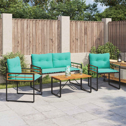 Buitenmeubelset Met Kussen 4 Pcs Turquoise Bank +2x stoel +tafel