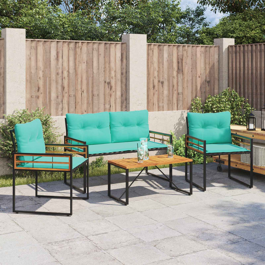 Buitenmeubelset Met Kussen 4 Pcs Turquoise Bank +2x stoel +tafel