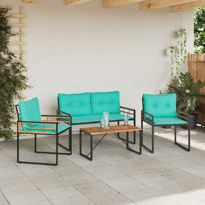 Buitenmeubelset Met Kussen 4 Pcs Turquoise Bank +2x stoel +tafel