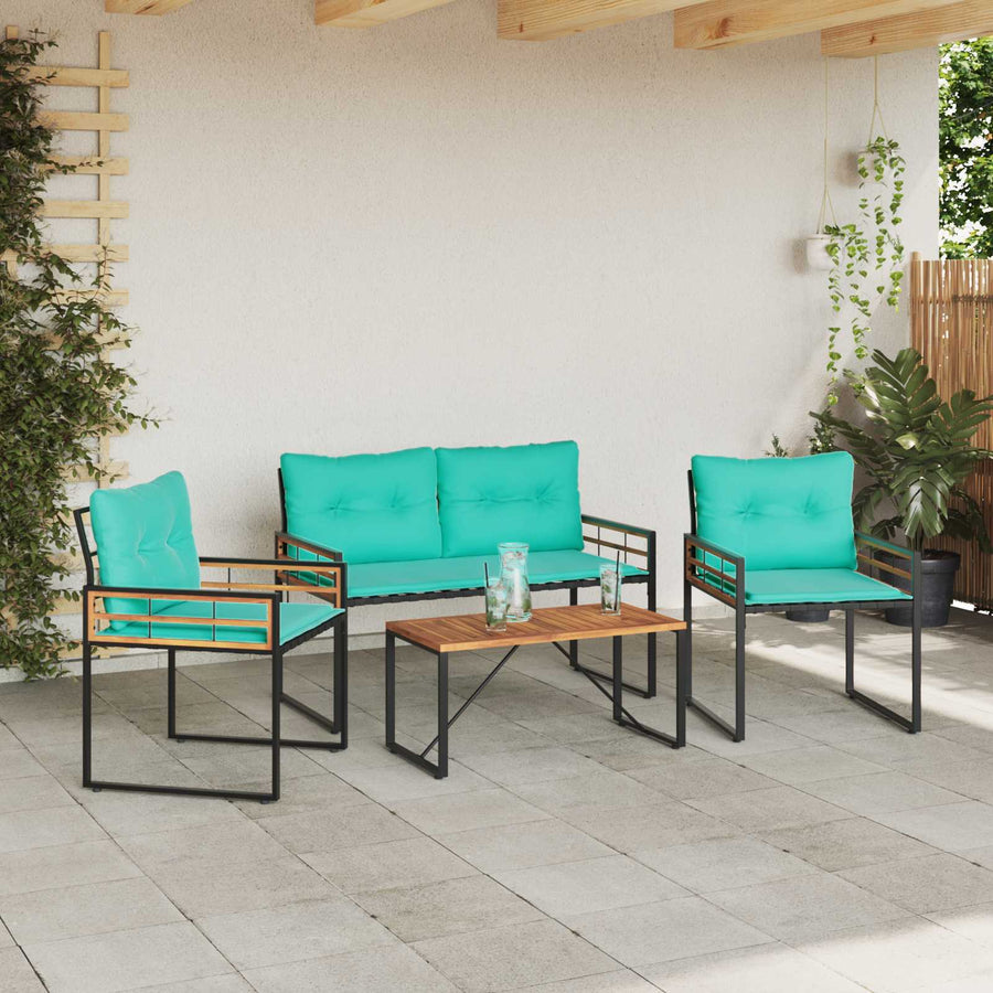 Buitenmeubelset Met Kussen 4 Pcs Turquoise Bank +2x stoel +tafel