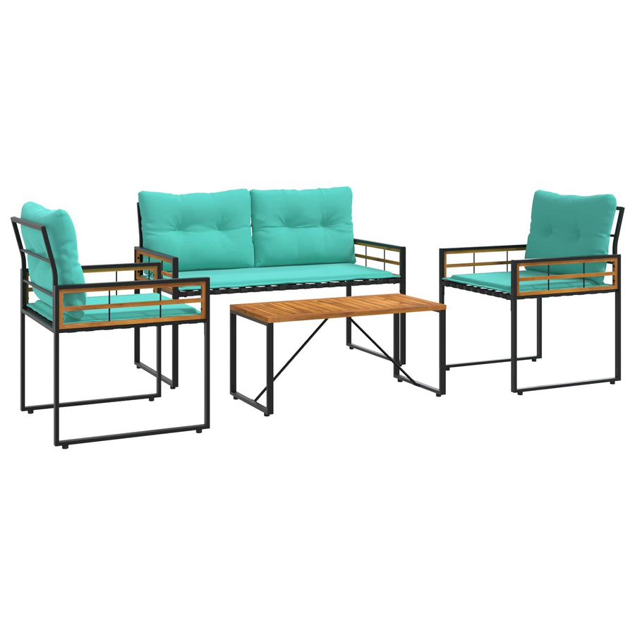 Buitenmeubelset Met Kussen 4 Pcs Turquoise Bank +2x stoel +tafel