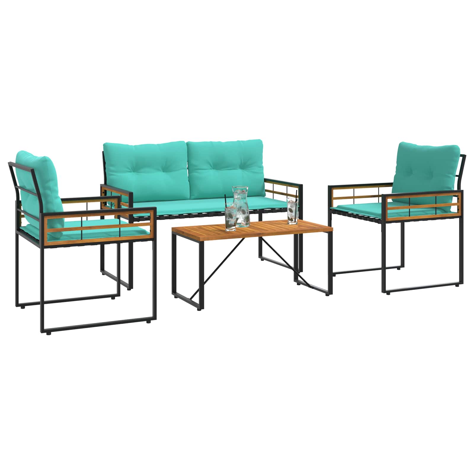 Buitenmeubelset Met Kussen 4 Pcs Turquoise Bank +2x stoel +tafel