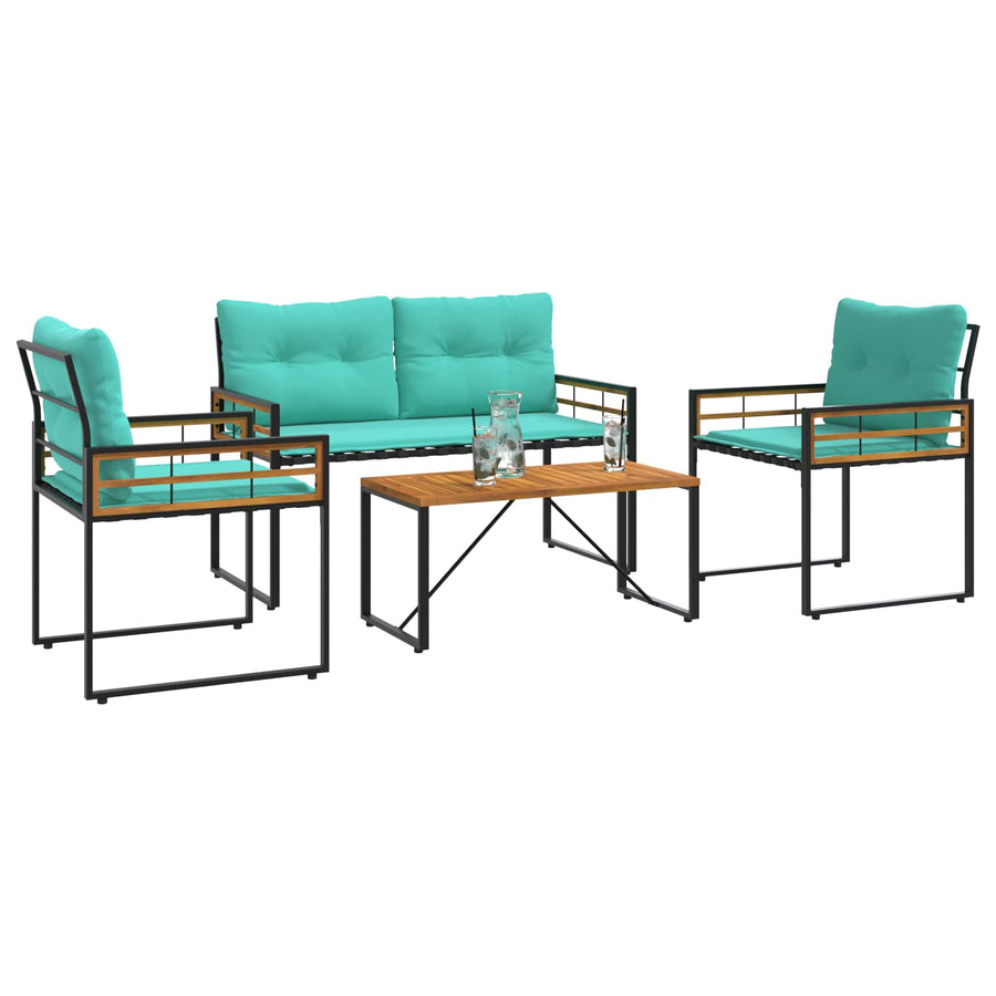 Buitenmeubelset Met Kussen 4 Pcs Turquoise Bank +2x stoel +tafel