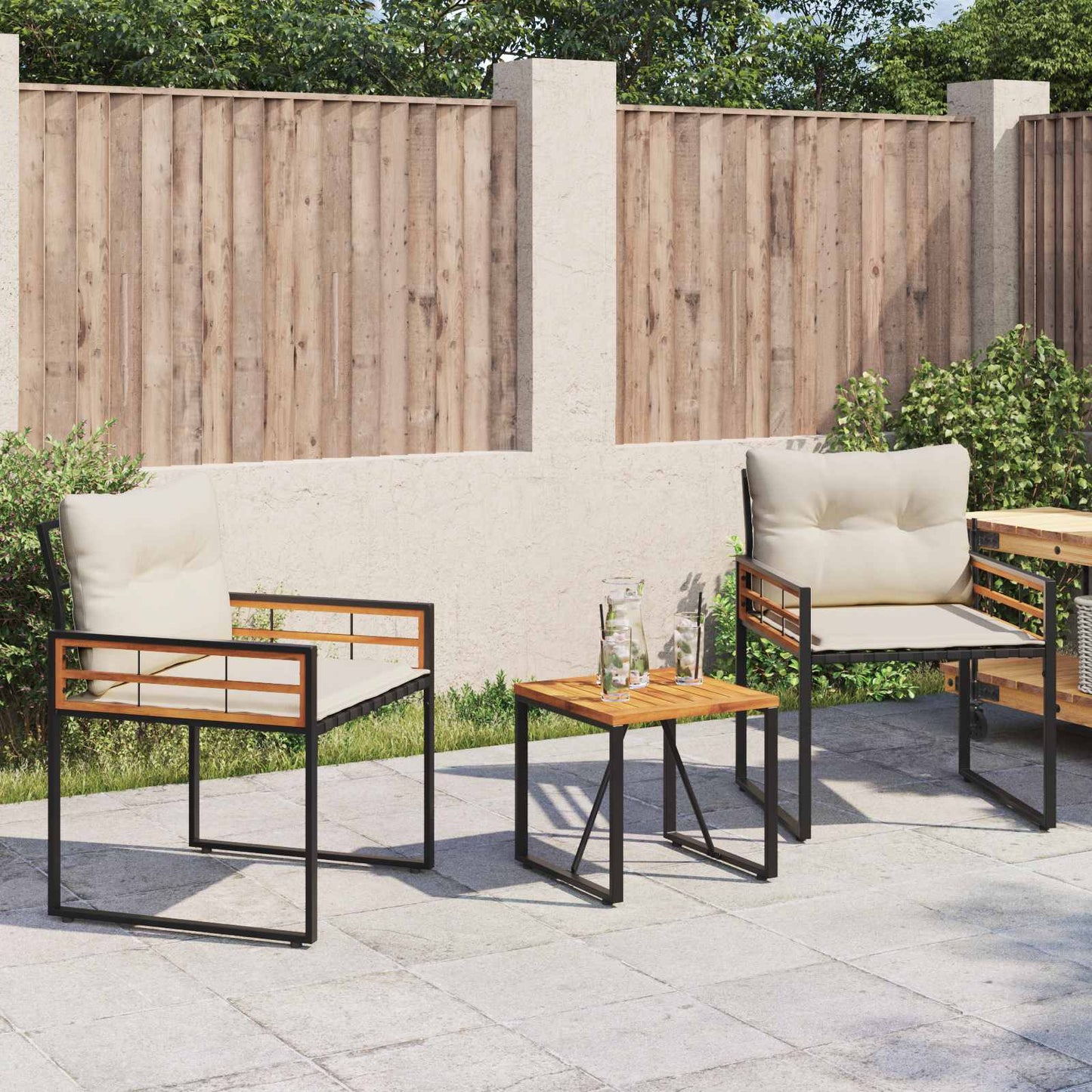Buitenmeubelset Met Kussen 3 Pcs Crème Crèmewit 2x stoel +tafel