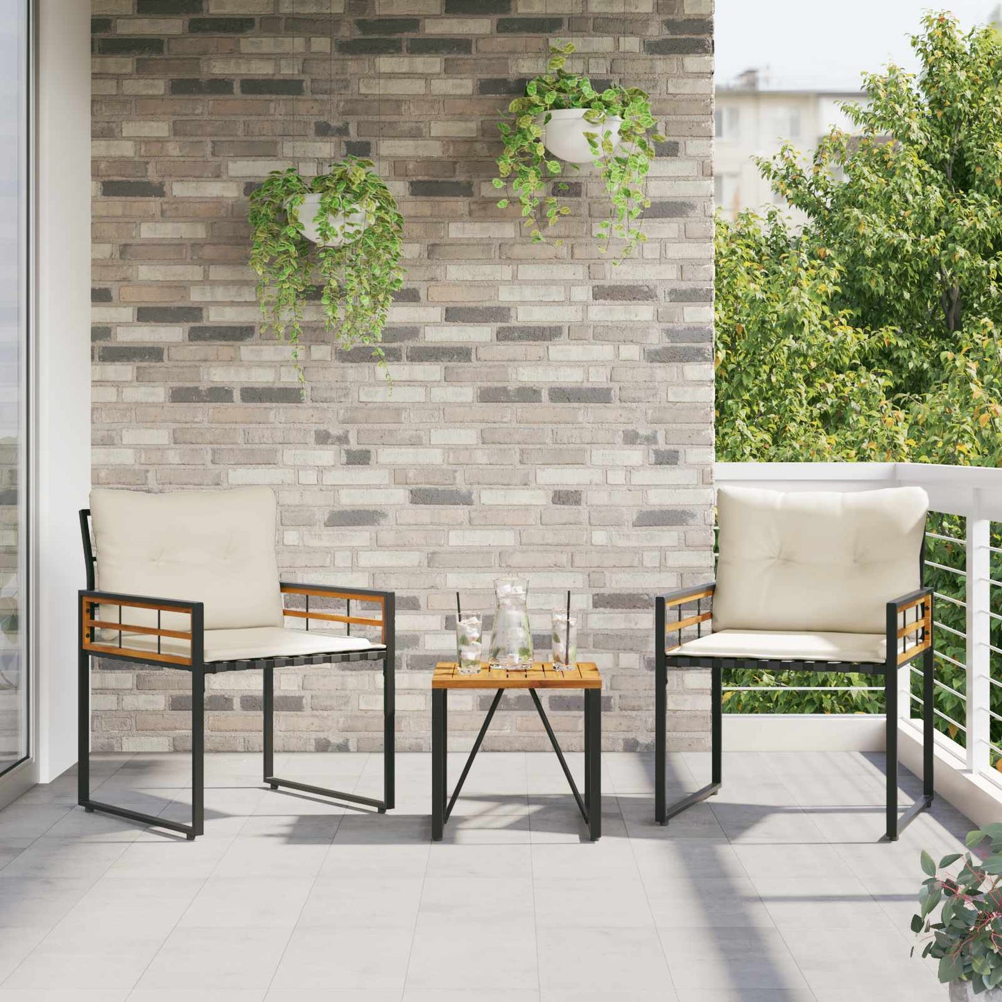 Buitenmeubelset Met Kussen 3 Pcs Crème Crèmewit 2x stoel +tafel