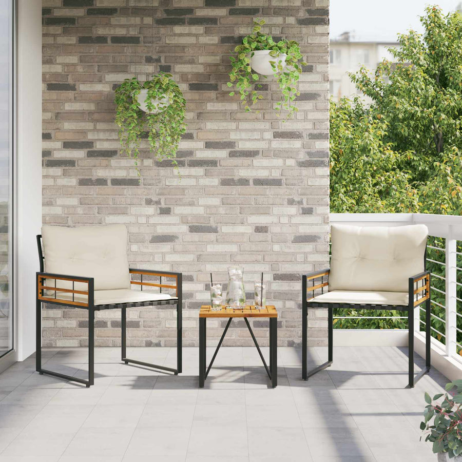 Buitenmeubelset Met Kussen 3 Pcs Crème Crèmewit 2x stoel +tafel