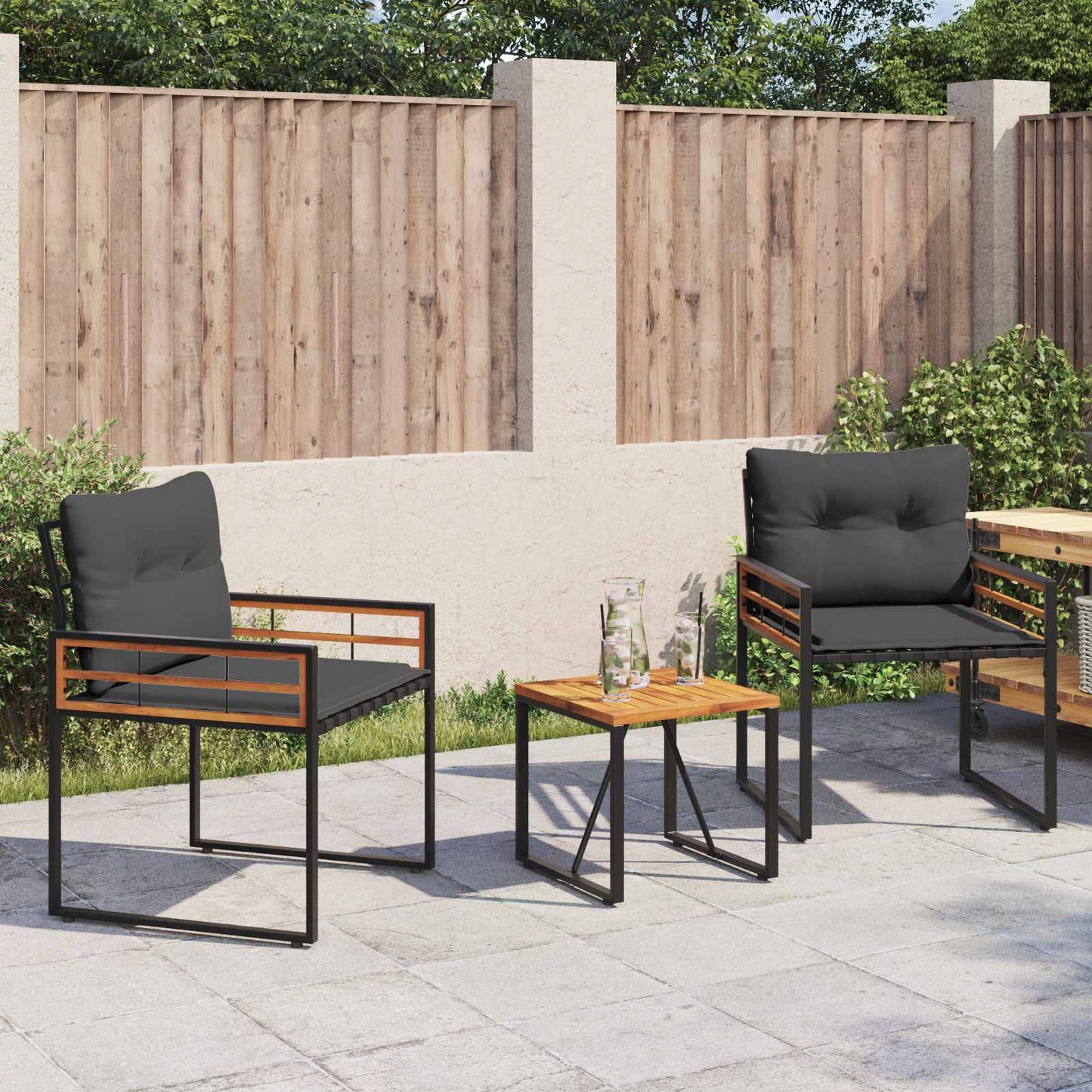 Buitenmeubelset Met Kussen 3 Pcs Middelgrijs Donkergrijs 2x stoel +tafel