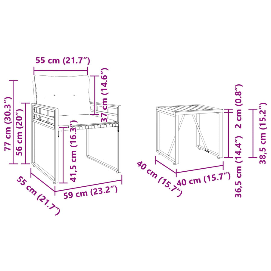 Buitenmeubelset Met Kussen 3 Pcs Lichtgrijs 2x stoel +tafel