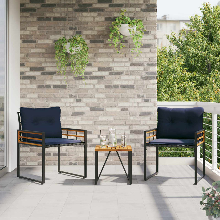 Buitenmeubelset Met Kussen 3 Pcs Marineblauw 2x stoel +tafel