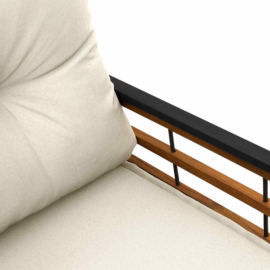 Houten Laag Bank Met Kussen Effen Crème 114 X 55 X 77 Cm Crèmewit