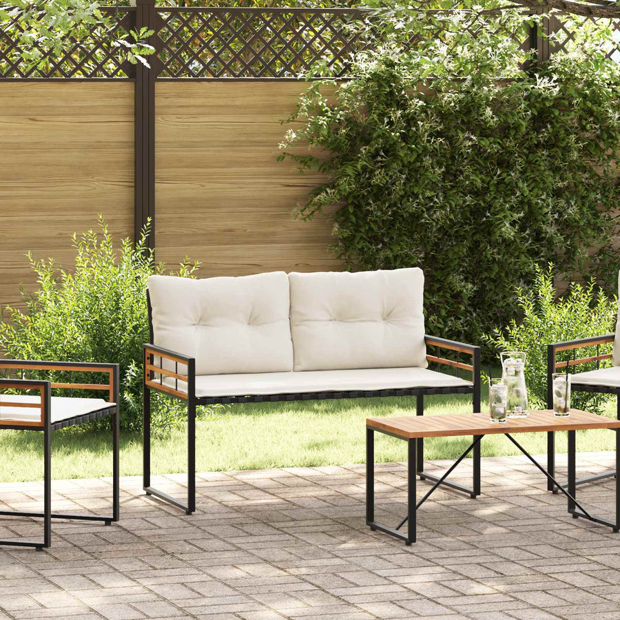 Houten Laag Bank Met Kussen Effen Crème 114 X 55 X 77 Cm Crèmewit
