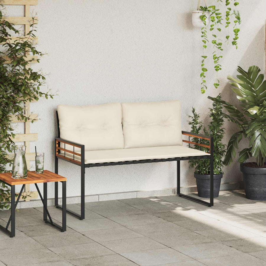 Houten Laag Bank Met Kussen Effen Crème 114 X 55 X 77 Cm Crèmewit
