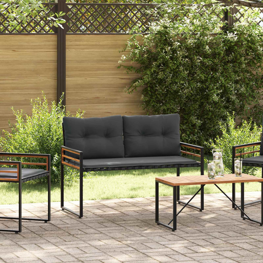 Houten Laag Bank Met Kussen Effen Middelgrijs 114 X 55 X 77 Cm Donkergrijs