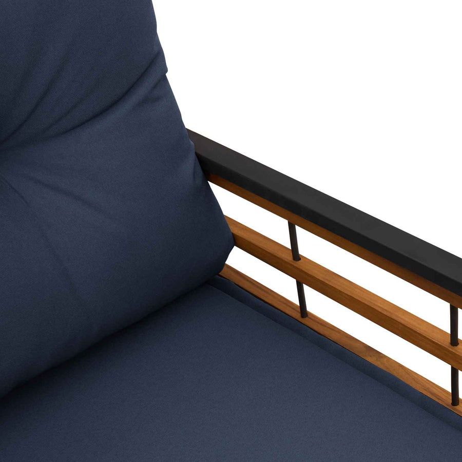 Houten Laag Bank Met Kussen Effen 114 X 55 X 77 Cm Marineblauw