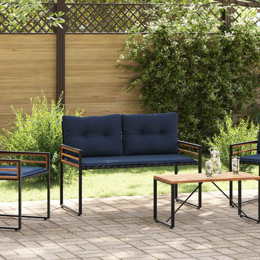 Houten Laag Bank Met Kussen Effen 114 X 55 X 77 Cm Marineblauw