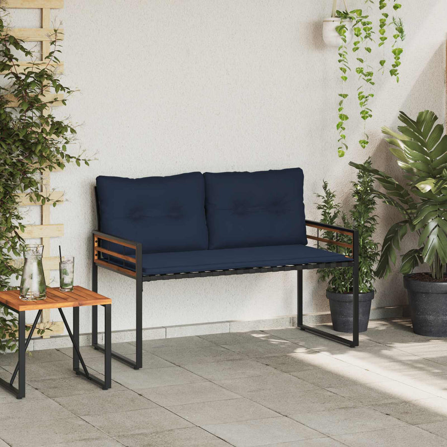 Houten Laag Bank Met Kussen Effen 114 X 55 X 77 Cm Marineblauw