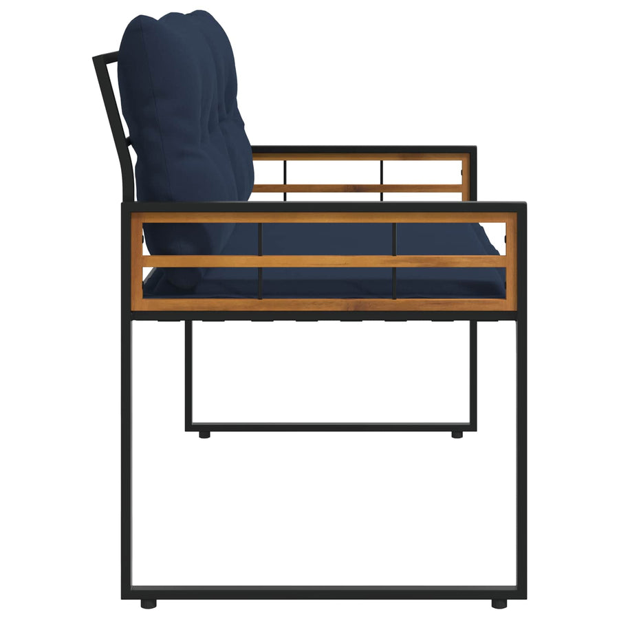 Houten Laag Bank Met Kussen Effen 114 X 55 X 77 Cm Marineblauw