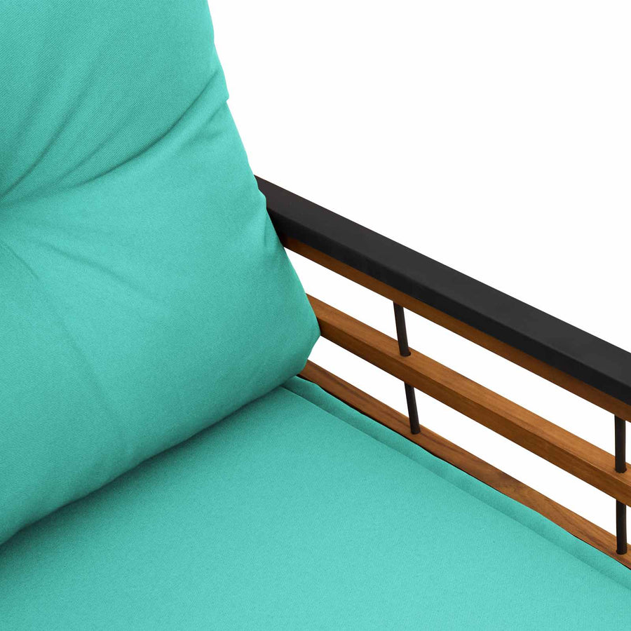 Houten Laag Bank Met Kussen Effen 114 X 55 X 77 Cm Turquoise