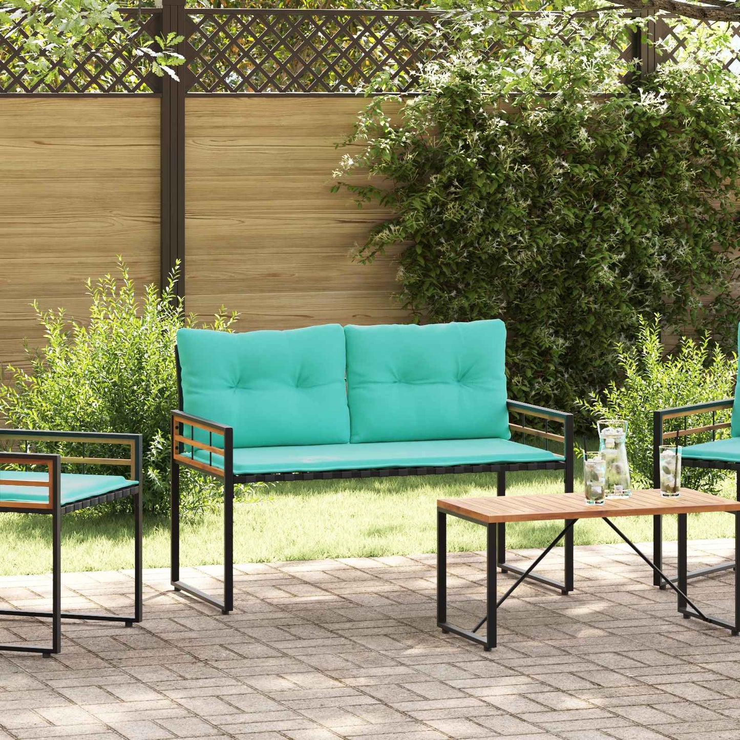 Houten Laag Bank Met Kussen Effen 114 X 55 X 77 Cm Turquoise