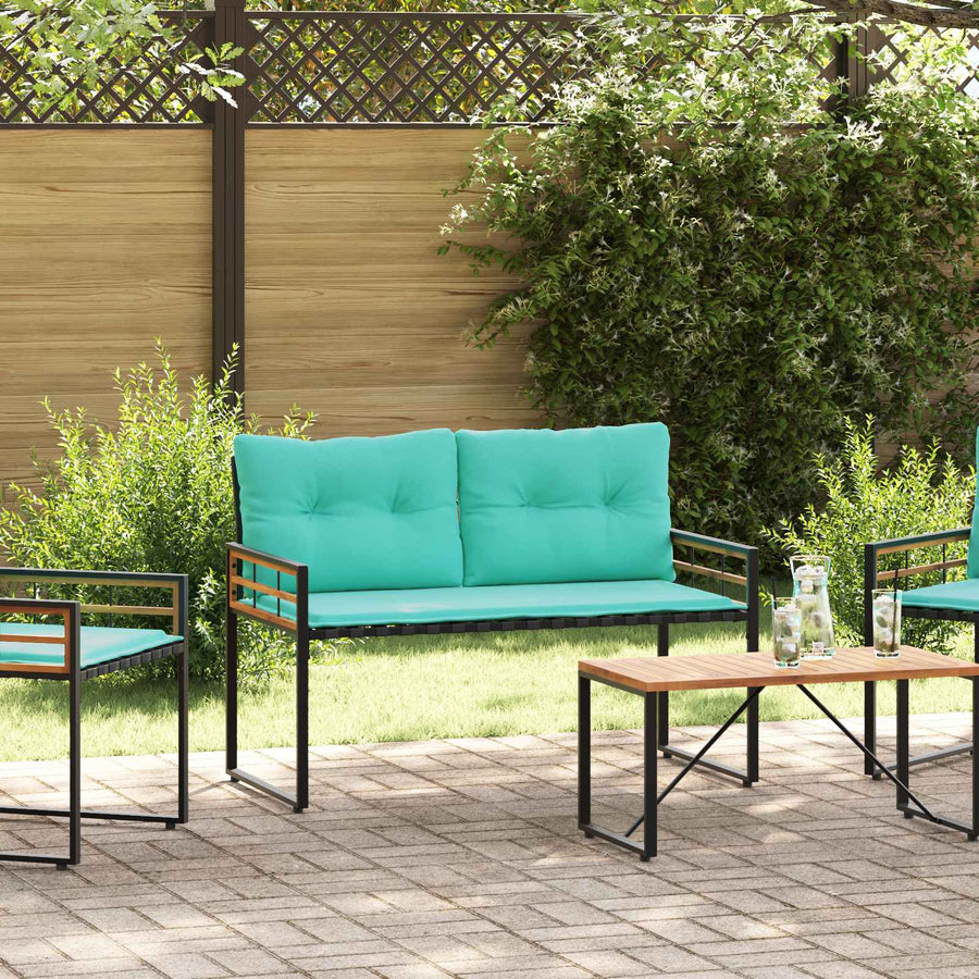 Houten Laag Bank Met Kussen Effen 114 X 55 X 77 Cm Turquoise