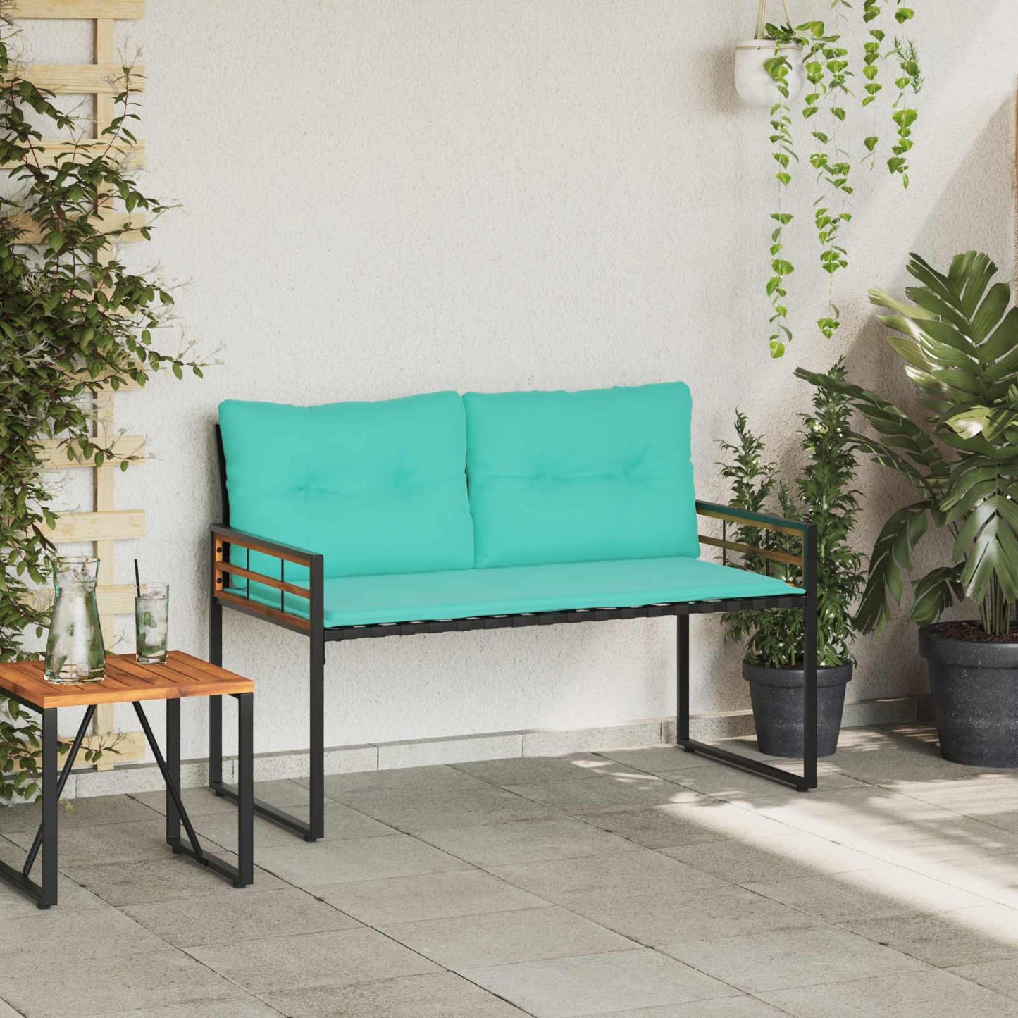 Houten Laag Bank Met Kussen Effen 114 X 55 X 77 Cm Turquoise