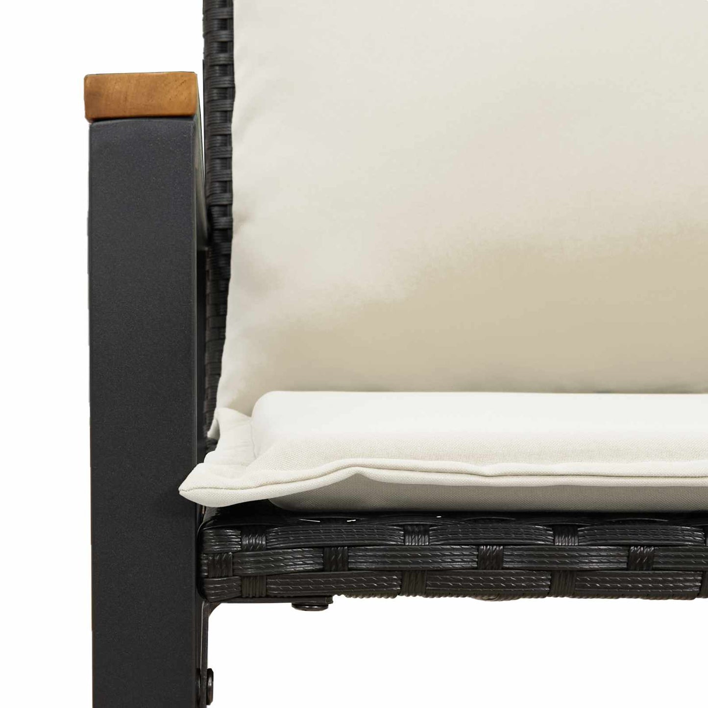 Bank Met Kussen En Cream Wit 115 X 65 X 72 Cm Rattan Zwart en crèmewit