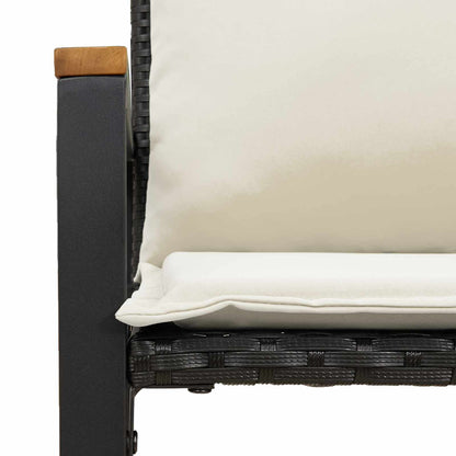 Bank Met Kussen En Cream Wit 115 X 65 X 72 Cm Rattan Zwart en crèmewit