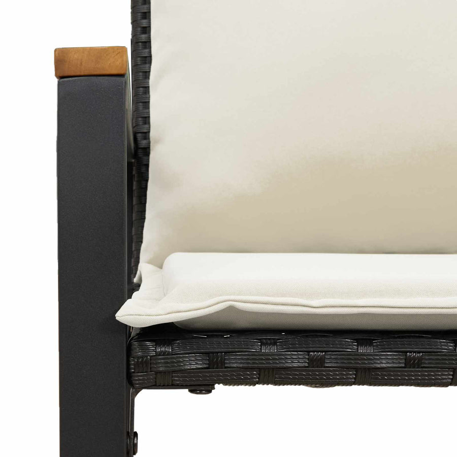 Bank Met Kussen En Cream Wit 115 X 65 X 72 Cm Rattan Zwart en crèmewit