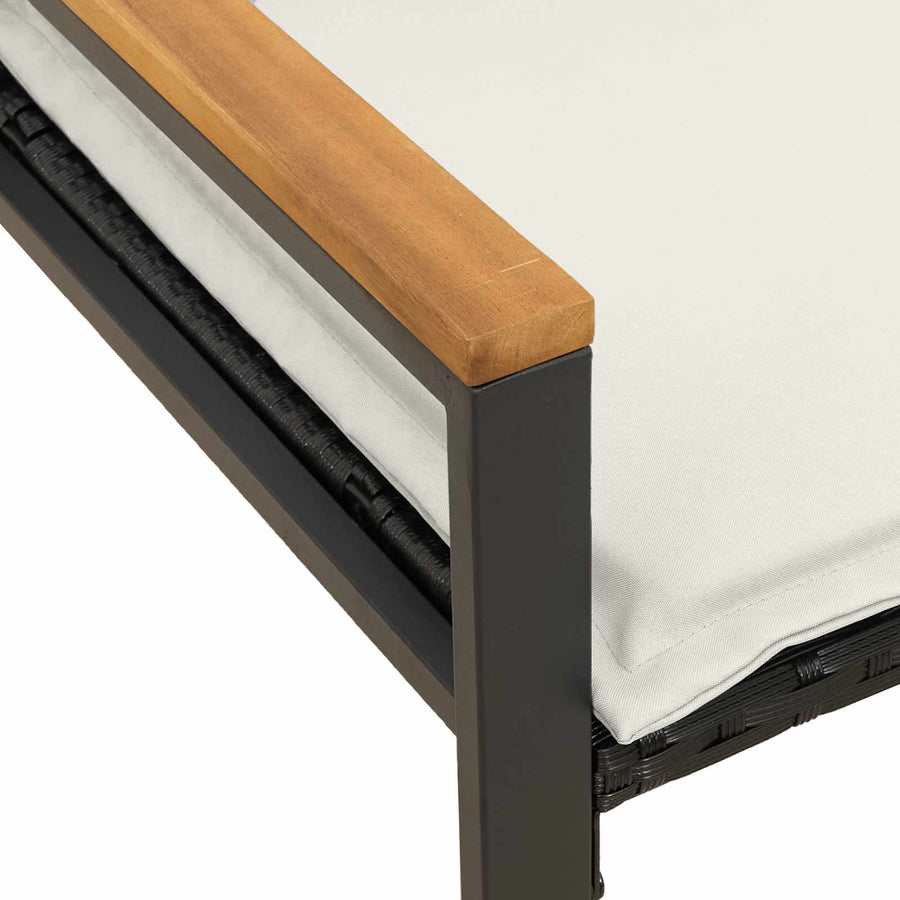 Bank Met Kussen En Cream Wit 115 X 65 X 72 Cm Rattan Zwart en crèmewit