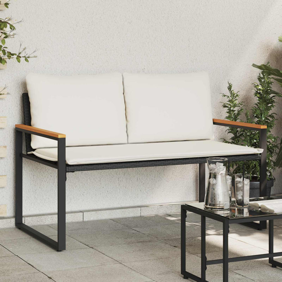 Bank Met Kussen En Cream Wit 115 X 65 X 72 Cm Rattan Zwart en crèmewit
