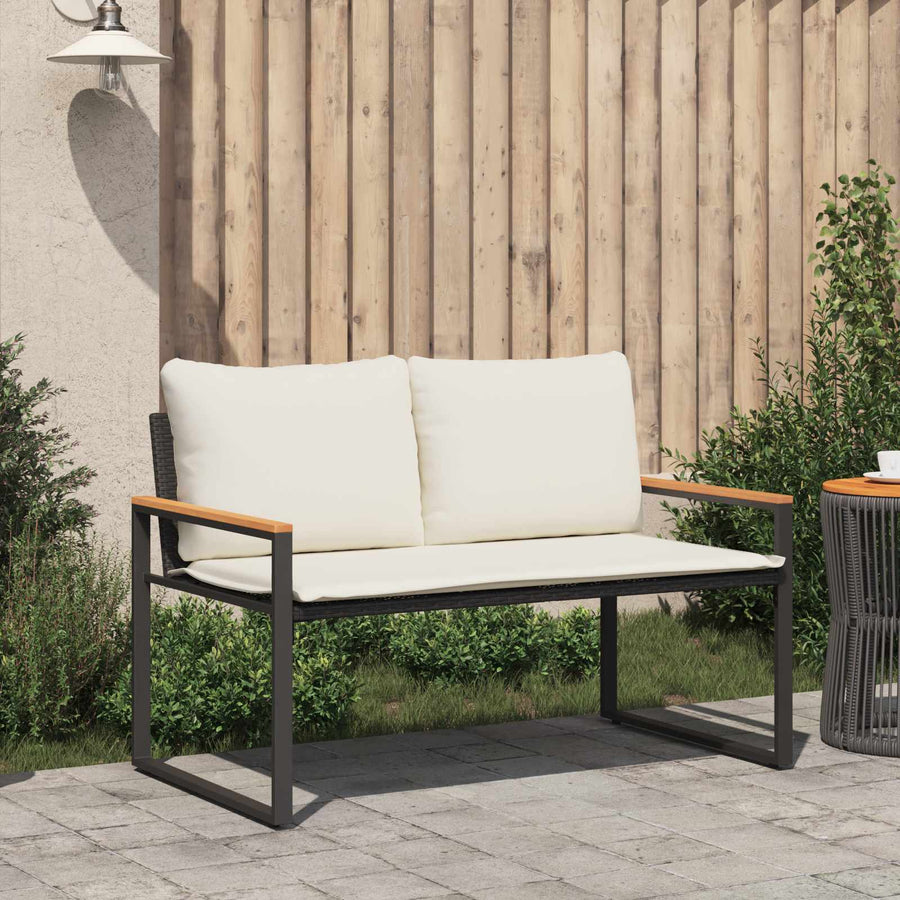 Bank Met Kussen En Cream Wit 115 X 65 X 72 Cm Rattan Zwart en crèmewit