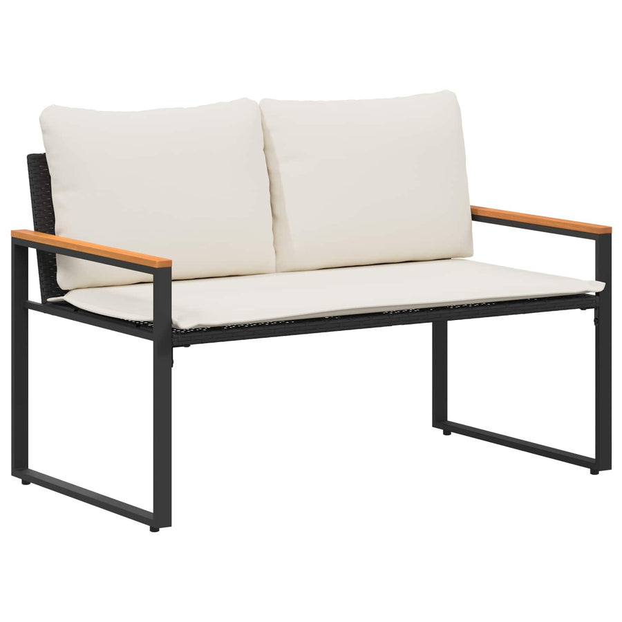 Bank Met Kussen En Cream Wit 115 X 65 X 72 Cm Rattan Zwart en crèmewit